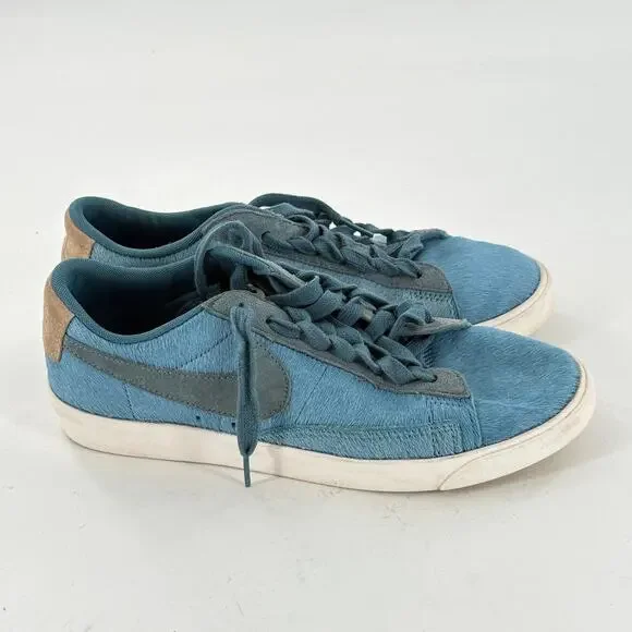 Nike Womens Blazer Sneakers 8 Pony Hair Shadow Blue Mushroom Tan Suede - Picture 5 of 9